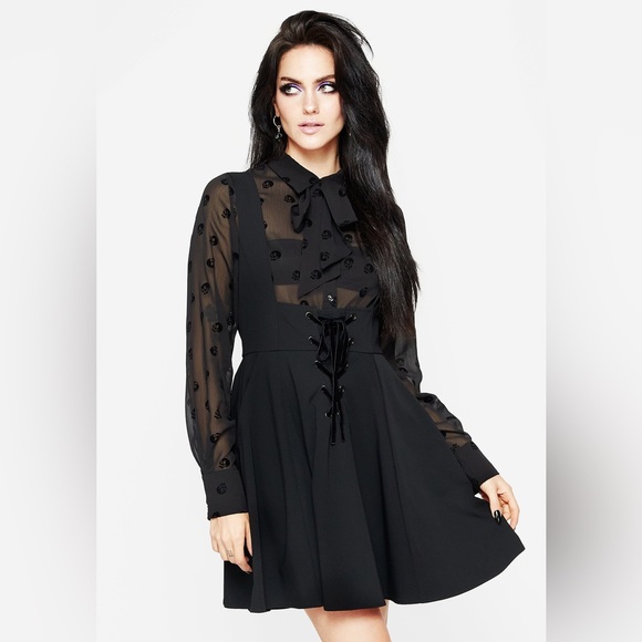 Disturbia Tops - Disturbia Bones Flocked Chiffon Button Up Blouse US 6 / UK 10